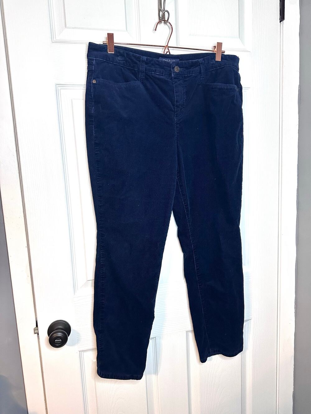 Talbots NAVY Corduroy Jeans Pants Simply Flattering 5 Pocket Womens 14P Stretch